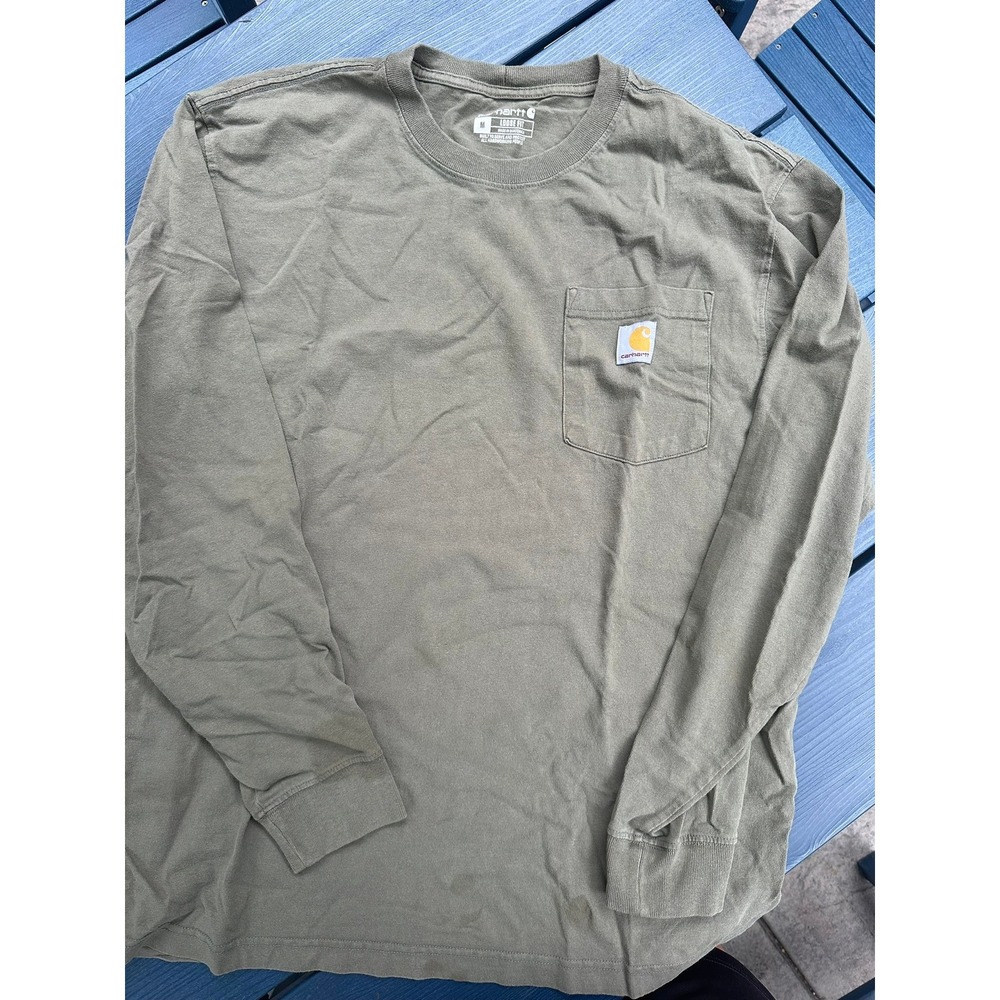 Carhartt Mens Loose Fit Long Sleeve Pocket T-Shirt Olive Green Size M Workwear
